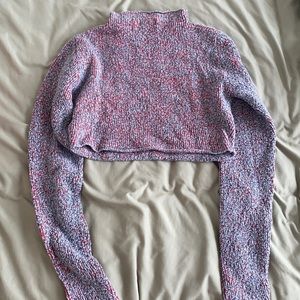 Cropped Knit Cowl Neck Sweater